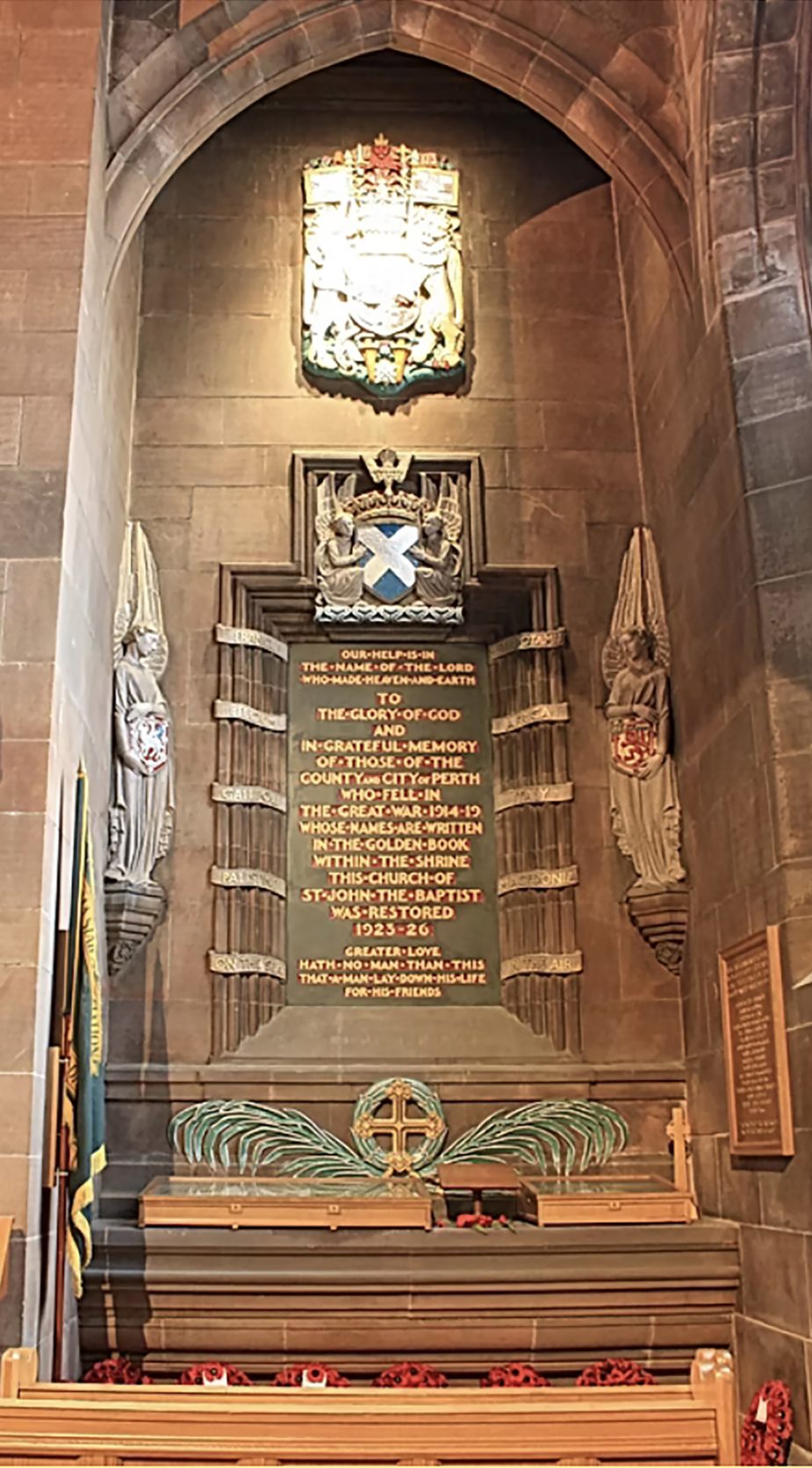 War memorial in St John's church, Perth flanked by 2 angels.