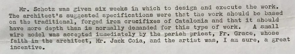 Excerpt of text written by David Harding re a crucifix sculpture in St Paul's Church, Glenrothes